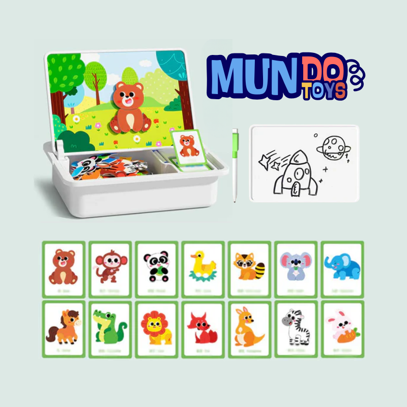 Multifunctional magnetic puzzle box: educational game and drawing board for children
