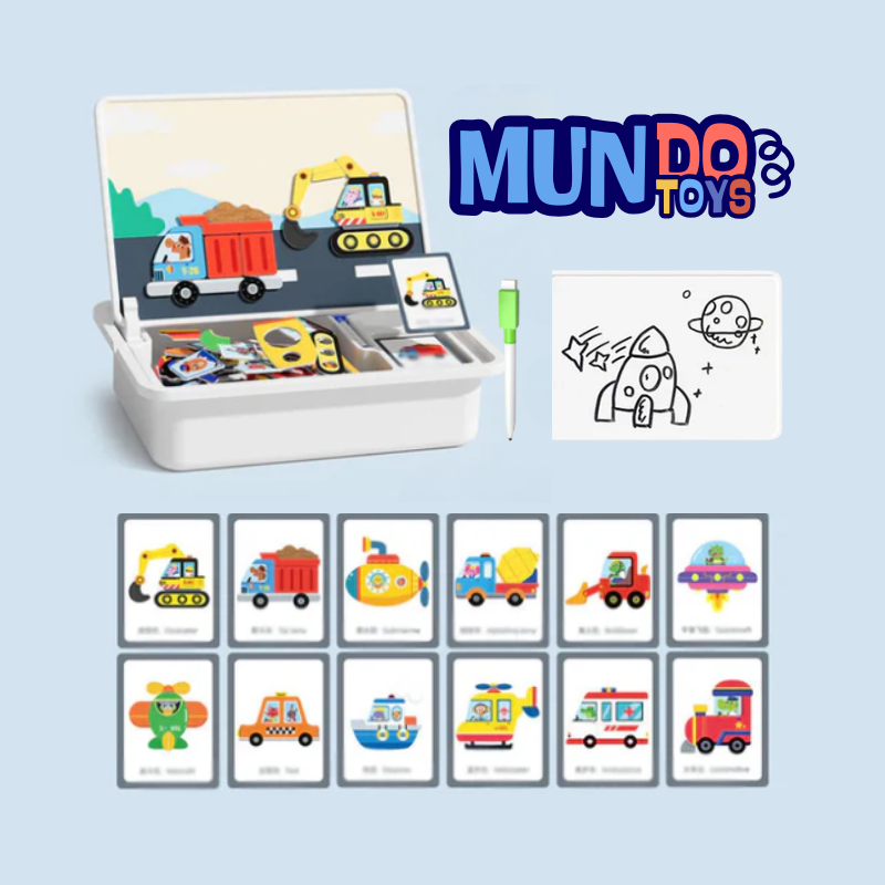 Multifunctional magnetic puzzle box: educational game and drawing board for children